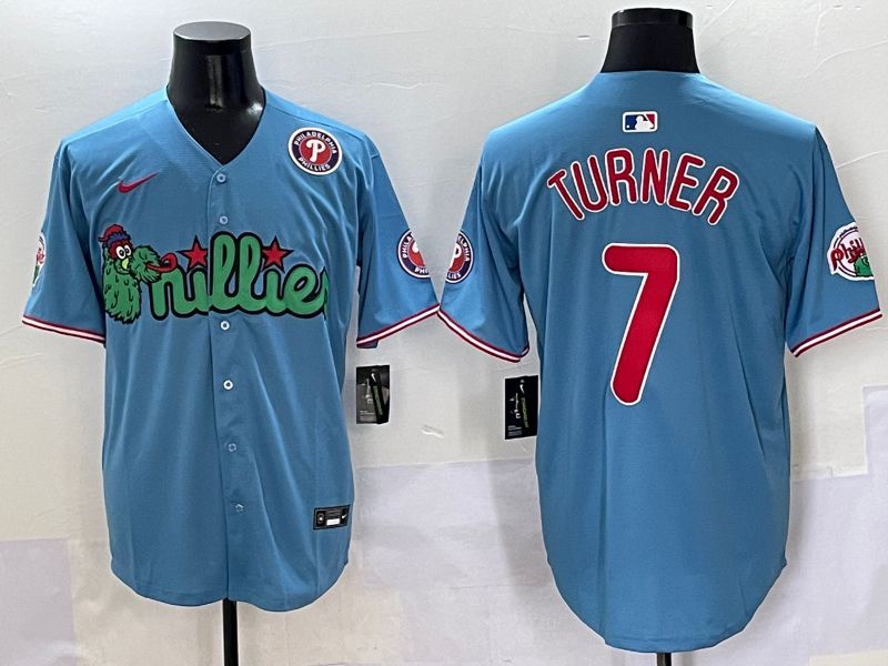 Men Philadelphia Phillies #7 Turner Light Blue three generations Joint Name Nike 2025 MLB Jersey style 6